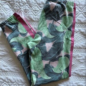 Wildfox Leaf Print sweatpants with Green and Pink Accents; NWOT